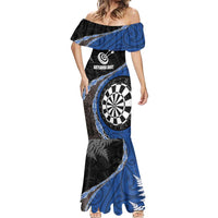 Personalised New Zealand Darts Mermaid Dress Koru Tribal Tattoo and Silver Fern Maori Pattern Blue Color LT03 - Polynesian Pride