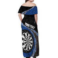 Personalised New Zealand Darts Off Shoulder Maxi Dress Koru Tribal Tattoo and Silver Fern Maori Pattern Blue Color LT03 - Polynesian Pride