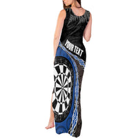 Personalised New Zealand Darts Tank Maxi Dress Koru Tribal Tattoo and Silver Fern Maori Pattern Blue Color LT03 - Polynesian Pride