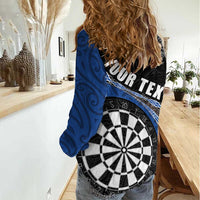 Personalised New Zealand Darts Women Casual Shirt Koru Tribal Tattoo and Silver Fern Maori Pattern Blue Color LT03 - Polynesian Pride