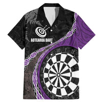 Personalised New Zealand Darts Family Matching Mermaid Dress and Hawaiian Shirt Koru Tribal Tattoo and Silver Fern Maori Pattern Purple Color LT03 Dad's Shirt - Short Sleeve Purple - Polynesian Pride