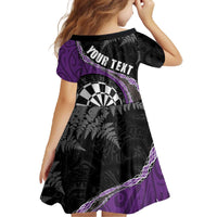 Personalised New Zealand Darts Family Matching Off The Shoulder Long Sleeve Dress and Hawaiian Shirt Koru Tribal Tattoo and Silver Fern Maori Pattern Purple Color LT03 - Polynesian Pride