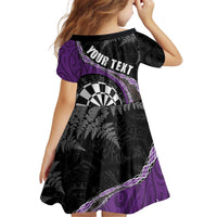 Personalised New Zealand Darts Family Matching Off Shoulder Short Dress and Hawaiian Shirt Koru Tribal Tattoo and Silver Fern Maori Pattern Purple Color LT03 - Polynesian Pride