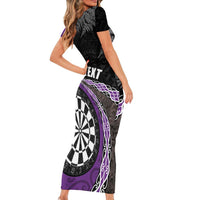Personalised New Zealand Darts Family Matching Short Sleeve Bodycon Dress and Hawaiian Shirt Koru Tribal Tattoo and Silver Fern Maori Pattern Purple Color LT03 - Polynesian Pride