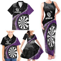 Personalised New Zealand Darts Family Matching Tank Maxi Dress and Hawaiian Shirt Koru Tribal Tattoo and Silver Fern Maori Pattern Purple Color LT03 - Polynesian Pride