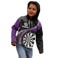 Personalised New Zealand Darts Kid Hoodie Koru Tribal Tattoo and Silver Fern Maori Pattern Purple Color LT03 - Polynesian Pride