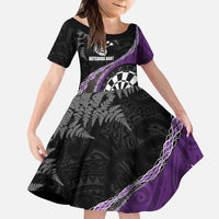Personalised New Zealand Darts Kid Short Sleeve Dress Koru Tribal Tattoo and Silver Fern Maori Pattern Purple Color LT03 KID Purple - Polynesian Pride