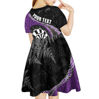 Personalised New Zealand Darts Kid Short Sleeve Dress Koru Tribal Tattoo and Silver Fern Maori Pattern Purple Color LT03 - Polynesian Pride