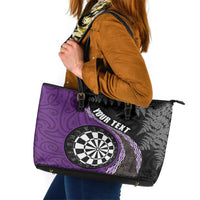 Personalised New Zealand Darts Leather Tote Bag Koru Tribal Tattoo and Silver Fern Maori Pattern Purple Color LT03 Purple - Polynesian Pride