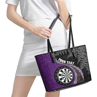 Personalised New Zealand Darts Leather Tote Bag Koru Tribal Tattoo and Silver Fern Maori Pattern Purple Color LT03 - Polynesian Pride