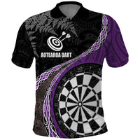 Personalised New Zealand Darts Polo Shirt Koru Tribal Tattoo and Silver Fern Maori Pattern Purple Color LT03 Purple - Polynesian Pride