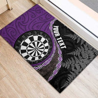 Personalised New Zealand Darts Rubber Doormat Koru Tribal Tattoo and Silver Fern Maori Pattern Purple Color LT03 - Polynesian Pride