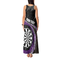 Personalised New Zealand Darts Tank Maxi Dress Koru Tribal Tattoo and Silver Fern Maori Pattern Purple Color LT03 - Polynesian Pride