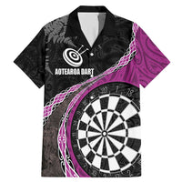 Personalised New Zealand Darts Family Matching Mermaid Dress and Hawaiian Shirt Koru Tribal Tattoo and Silver Fern Maori Pattern Pink Color LT03 Dad's Shirt - Short Sleeve Pink - Polynesian Pride
