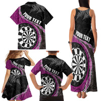 Personalised New Zealand Darts Family Matching Tank Maxi Dress and Hawaiian Shirt Koru Tribal Tattoo and Silver Fern Maori Pattern Pink Color LT03 - Polynesian Pride