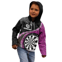 Personalised New Zealand Darts Kid Hoodie Koru Tribal Tattoo and Silver Fern Maori Pattern Pink Color LT03 - Polynesian Pride