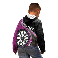 Personalised New Zealand Darts Kid Hoodie Koru Tribal Tattoo and Silver Fern Maori Pattern Pink Color LT03 - Polynesian Pride