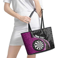 Personalised New Zealand Darts Leather Tote Bag Koru Tribal Tattoo and Silver Fern Maori Pattern Pink Color LT03 - Polynesian Pride