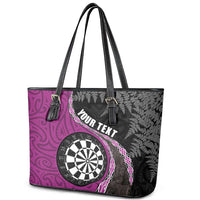 Personalised New Zealand Darts Leather Tote Bag Koru Tribal Tattoo and Silver Fern Maori Pattern Pink Color LT03 - Polynesian Pride