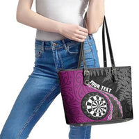 Personalised New Zealand Darts Leather Tote Bag Koru Tribal Tattoo and Silver Fern Maori Pattern Pink Color LT03 - Polynesian Pride