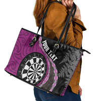 Personalised New Zealand Darts Leather Tote Bag Koru Tribal Tattoo and Silver Fern Maori Pattern Pink Color LT03 - Polynesian Pride