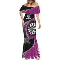 Personalised New Zealand Darts Mermaid Dress Koru Tribal Tattoo and Silver Fern Maori Pattern Pink Color LT03 - Polynesian Pride