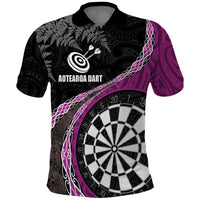 Personalised New Zealand Darts Polo Shirt Koru Tribal Tattoo and Silver Fern Maori Pattern Pink Color LT03 Pink - Polynesian Pride