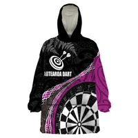 Personalised New Zealand Darts Wearable Blanket Hoodie Koru Tribal Tattoo and Silver Fern Maori Pattern Pink Color LT03 One Size Pink - Polynesian Pride