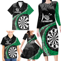 Personalised New Zealand Darts Family Matching Long Sleeve Bodycon Dress and Hawaiian Shirt Koru Tribal Tattoo and Silver Fern Maori Pattern Green Color LT03 - Polynesian Pride