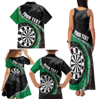 Personalised New Zealand Darts Family Matching Tank Maxi Dress and Hawaiian Shirt Koru Tribal Tattoo and Silver Fern Maori Pattern Green Color LT03 - Polynesian Pride