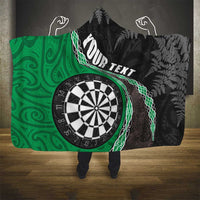 Personalised New Zealand Darts Hooded Blanket Koru Tribal Tattoo and Silver Fern Maori Pattern Green Color LT03 - Polynesian Pride