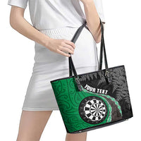 Personalised New Zealand Darts Leather Tote Bag Koru Tribal Tattoo and Silver Fern Maori Pattern Green Color LT03 - Polynesian Pride