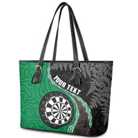 Personalised New Zealand Darts Leather Tote Bag Koru Tribal Tattoo and Silver Fern Maori Pattern Green Color LT03 - Polynesian Pride