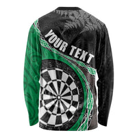 Personalised New Zealand Darts Long Sleeve Shirt Koru Tribal Tattoo and Silver Fern Maori Pattern Green Color LT03 - Polynesian Pride