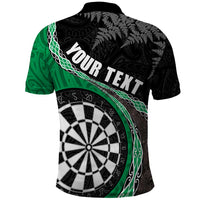 Personalised New Zealand Darts Polo Shirt Koru Tribal Tattoo and Silver Fern Maori Pattern Green Color LT03 - Polynesian Pride