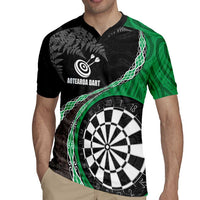 Personalised New Zealand Darts Rugby Jersey Koru Tribal Tattoo and Silver Fern Maori Pattern Green Color LT03 - Polynesian Pride