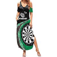 Personalised New Zealand Darts Summer Maxi Dress Koru Tribal Tattoo and Silver Fern Maori Pattern Green Color LT03 Women Green - Polynesian Pride