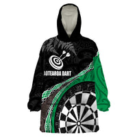 Personalised New Zealand Darts Wearable Blanket Hoodie Koru Tribal Tattoo and Silver Fern Maori Pattern Green Color LT03 One Size Green - Polynesian Pride