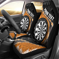 Personalised New Zealand Darts Car Seat Cover Koru Tribal Tattoo and Silver Fern Maori Pattern Orange Color LT03 - Polynesian Pride