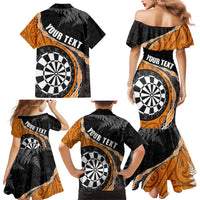 Personalised New Zealand Darts Family Matching Mermaid Dress and Hawaiian Shirt Koru Tribal Tattoo and Silver Fern Maori Pattern Orange Color LT03 - Polynesian Pride