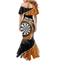 Personalised New Zealand Darts Family Matching Mermaid Dress and Hawaiian Shirt Koru Tribal Tattoo and Silver Fern Maori Pattern Orange Color LT03 - Polynesian Pride