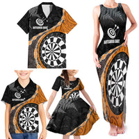 Personalised New Zealand Darts Family Matching Tank Maxi Dress and Hawaiian Shirt Koru Tribal Tattoo and Silver Fern Maori Pattern Orange Color LT03 - Polynesian Pride