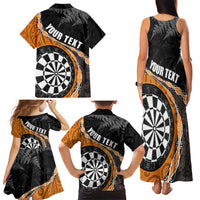 Personalised New Zealand Darts Family Matching Tank Maxi Dress and Hawaiian Shirt Koru Tribal Tattoo and Silver Fern Maori Pattern Orange Color LT03 - Polynesian Pride