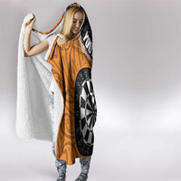 Personalised New Zealand Darts Hooded Blanket Koru Tribal Tattoo and Silver Fern Maori Pattern Orange Color LT03 - Polynesian Pride