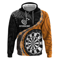 Personalised New Zealand Darts Hoodie Koru Tribal Tattoo and Silver Fern Maori Pattern Orange Color LT03 Pullover Hoodie Orange - Polynesian Pride