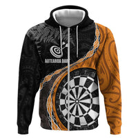 Personalised New Zealand Darts Hoodie Koru Tribal Tattoo and Silver Fern Maori Pattern Orange Color LT03 Zip Hoodie Orange - Polynesian Pride