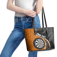 Personalised New Zealand Darts Leather Tote Bag Koru Tribal Tattoo and Silver Fern Maori Pattern Orange Color LT03 - Polynesian Pride