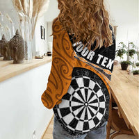 Personalised New Zealand Darts Women Casual Shirt Koru Tribal Tattoo and Silver Fern Maori Pattern Orange Color LT03 - Polynesian Pride