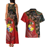 Tonga Ngatu and Australia Together Couples Matching Tank Maxi Dress and Hawaiian Shirt Polynesian Humpback Whale and Aboriginal Kangaroo
