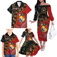 Tonga Ngatu and Australia Together Family Matching Off The Shoulder Long Sleeve Dress and Hawaiian Shirt Polynesian Humpback Whale and Aboriginal Kangaroo LT03 - Polynesian Pride